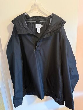 Calvin Klein Men’s Black Hooded Pullover Windbreaker/ Rain Jacket XXL